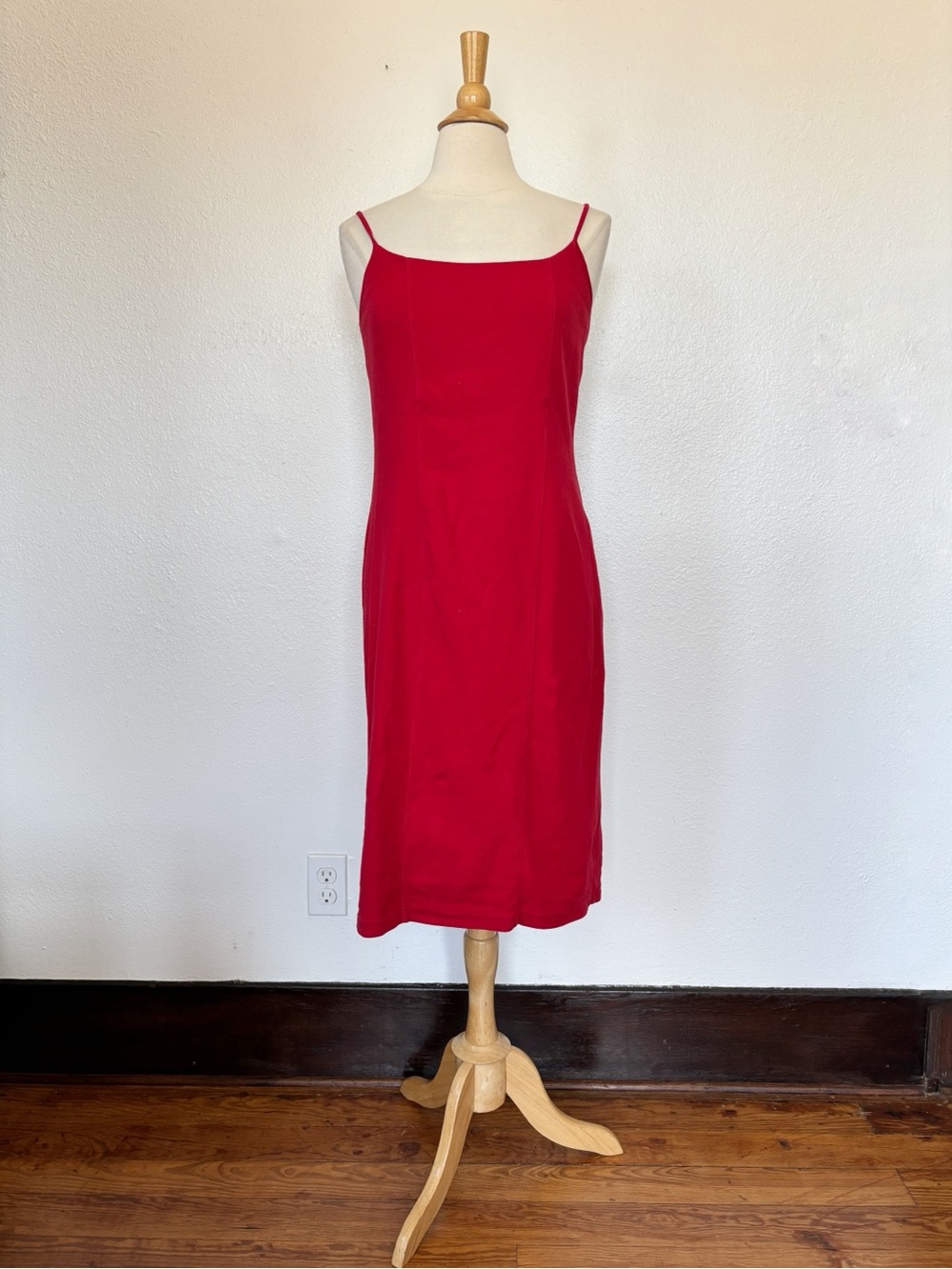 Vintage 90s Red Sleeveless Fitted Midi Dress